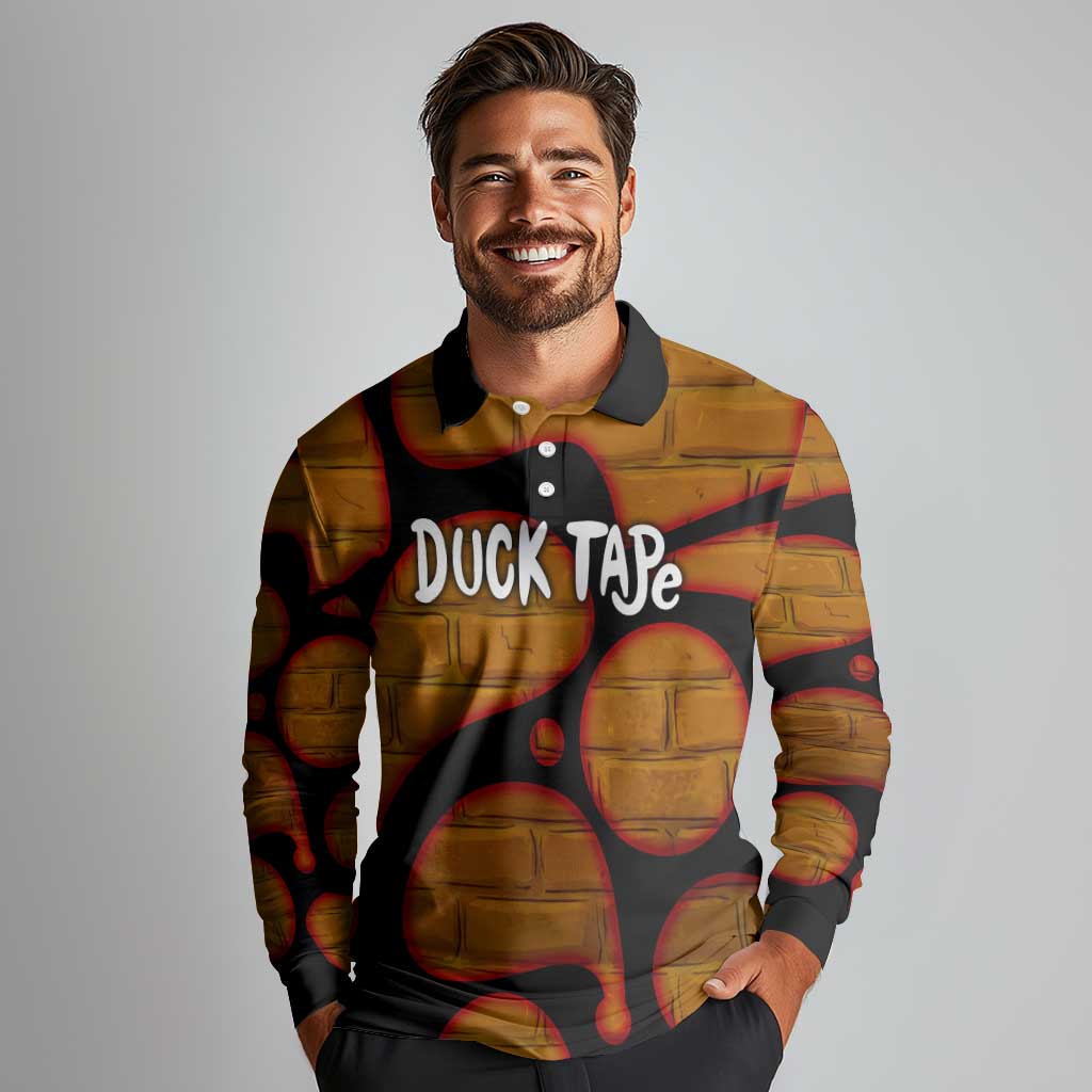 Funny Duck Tape Pun Art Long Sleeve Polo Shirt Quirky Cartoon Duck Humor