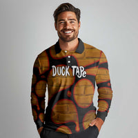 Funny Duck Tape Pun Art Long Sleeve Polo Shirt Quirky Cartoon Duck Humor