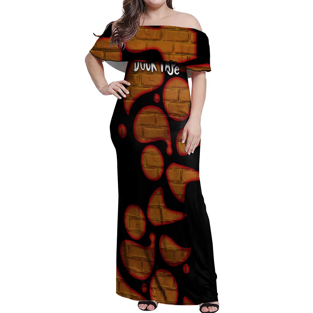Funny Duck Tape Pun Art Off Shoulder Maxi Dress Quirky Cartoon Duck Humor
