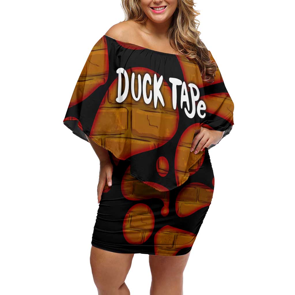 Funny Duck Tape Pun Art Off Shoulder Short Dress Quirky Cartoon Duck Humor