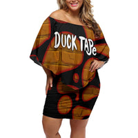 Funny Duck Tape Pun Art Off Shoulder Short Dress Quirky Cartoon Duck Humor
