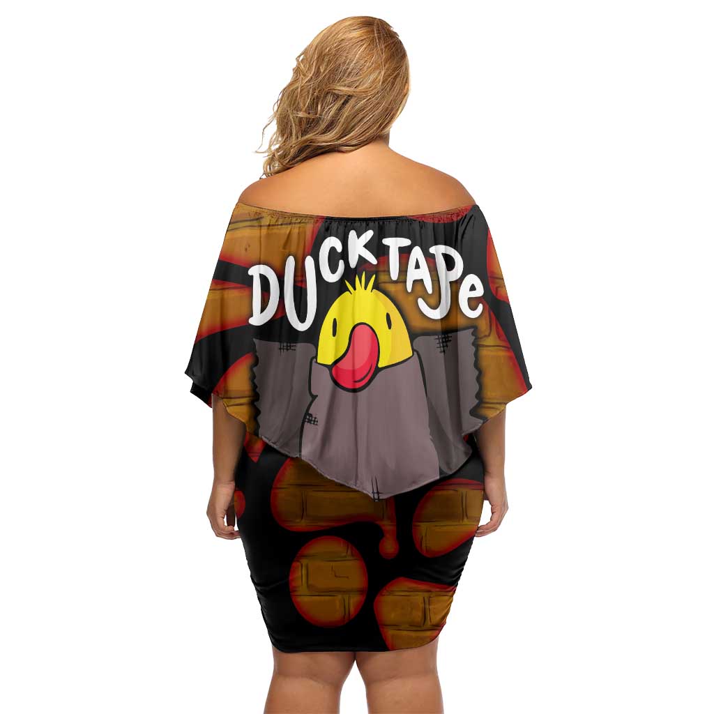 Funny Duck Tape Pun Art Off Shoulder Short Dress Quirky Cartoon Duck Humor