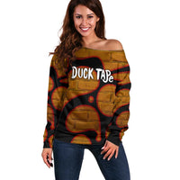 Funny Duck Tape Pun Art Off Shoulder Sweater Quirky Cartoon Duck Humor