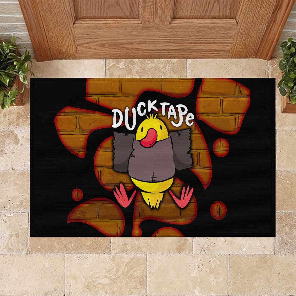 Funny Duck Tape Pun Art Rubber Doormat Quirky Cartoon Duck Humor