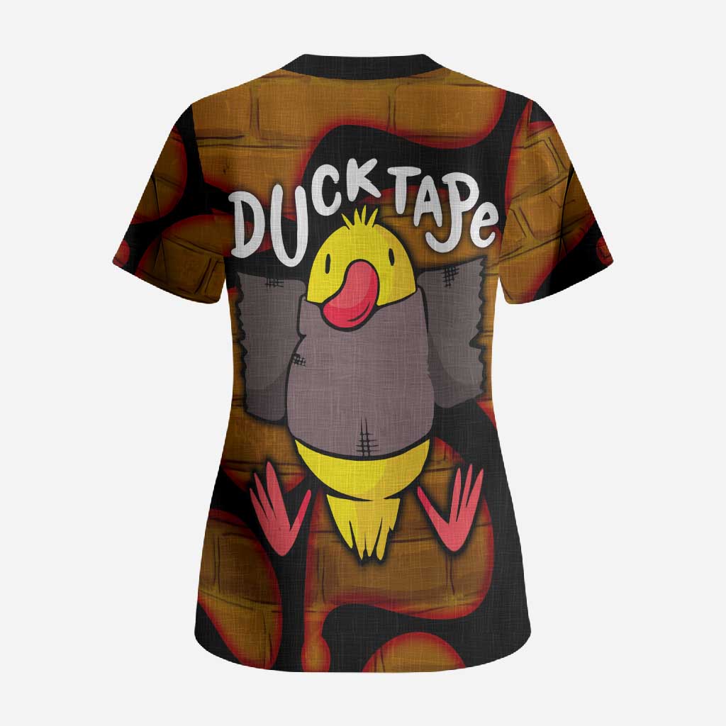 Funny Duck Tape Pun Art Scrub Top Quirky Cartoon Duck Humor