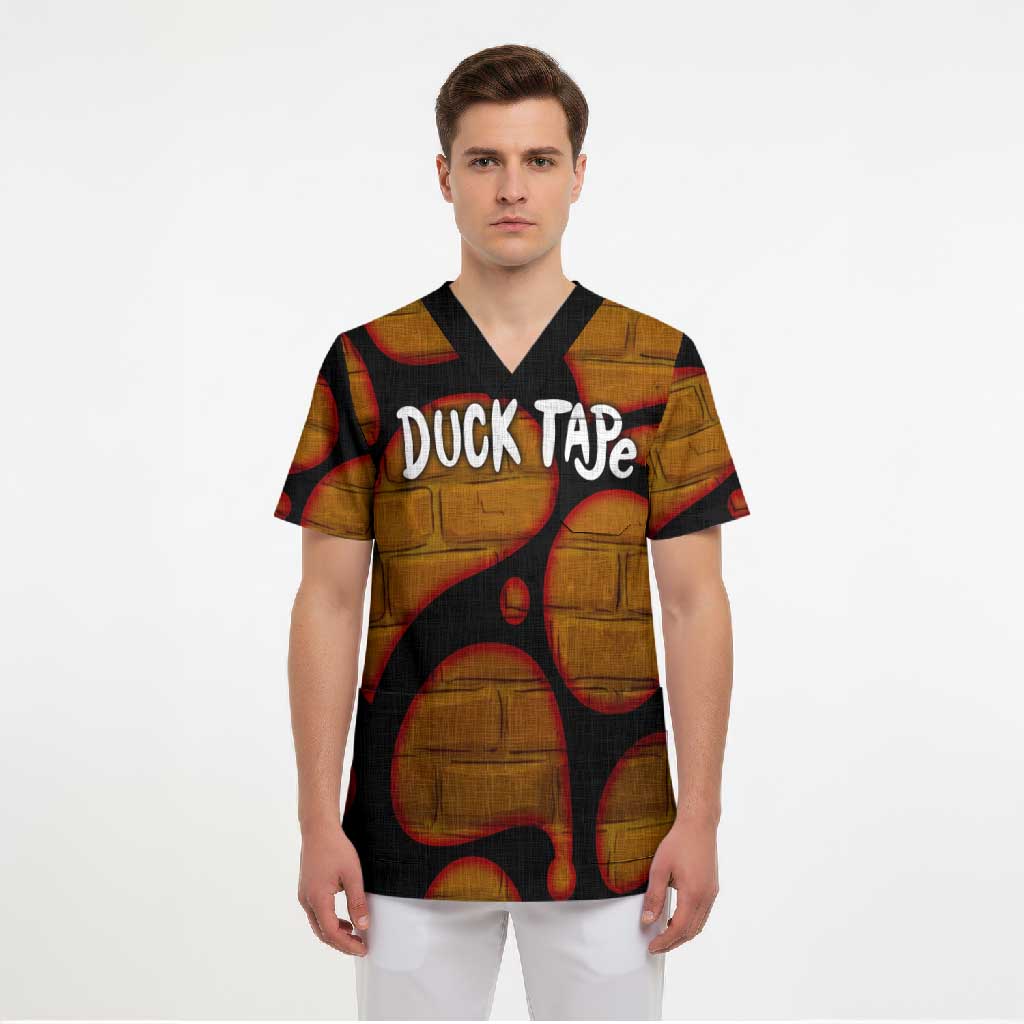 Funny Duck Tape Pun Art Scrub Top Quirky Cartoon Duck Humor