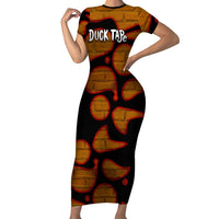 Funny Duck Tape Pun Art Short Sleeve Bodycon Dress Quirky Cartoon Duck Humor