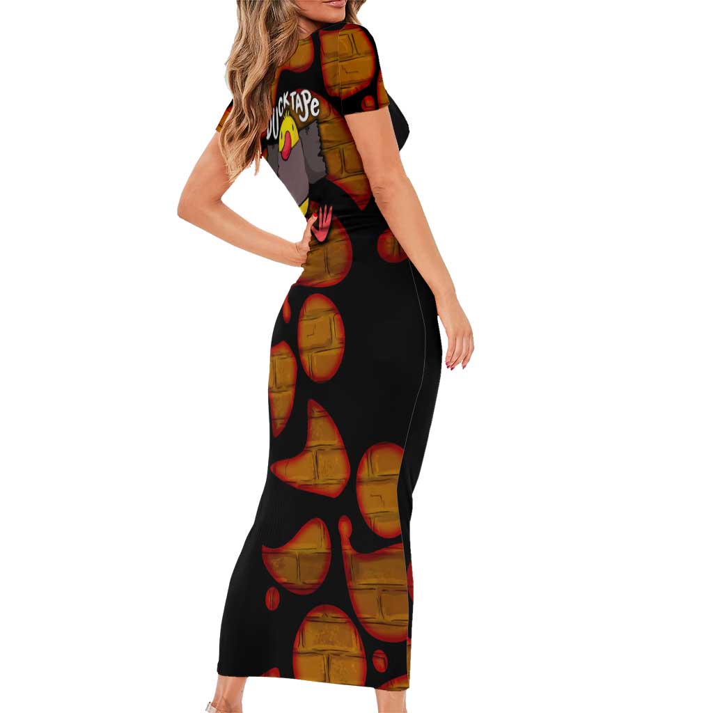 Funny Duck Tape Pun Art Short Sleeve Bodycon Dress Quirky Cartoon Duck Humor