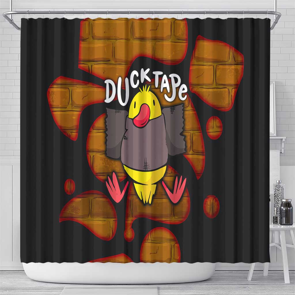 Funny Duck Tape Pun Art Shower Curtain Quirky Cartoon Duck Humor