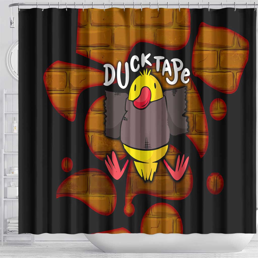 Funny Duck Tape Pun Art Shower Curtain Quirky Cartoon Duck Humor