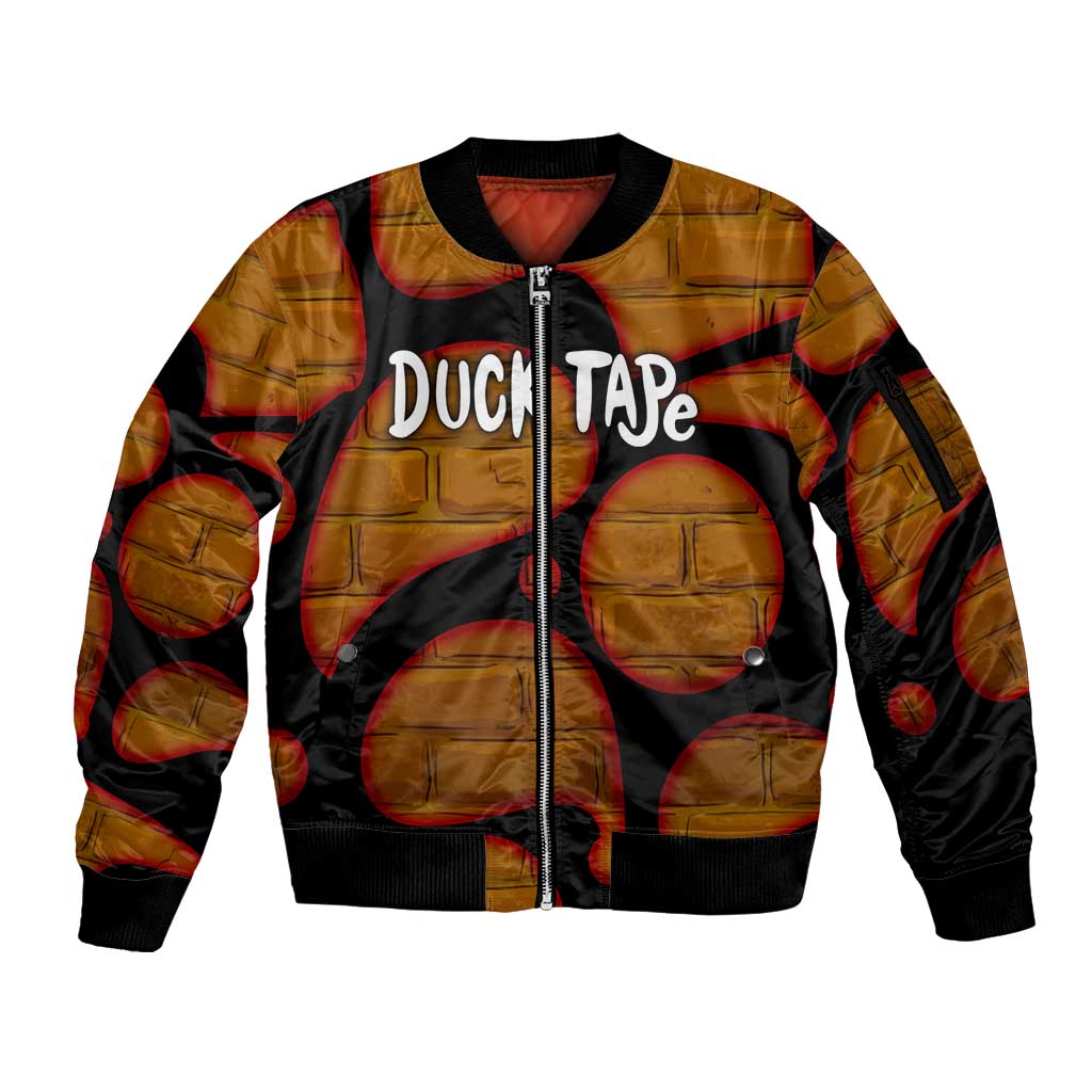 Funny Duck Tape Pun Art Sleeve Zip Bomber Jacket Quirky Cartoon Duck Humor