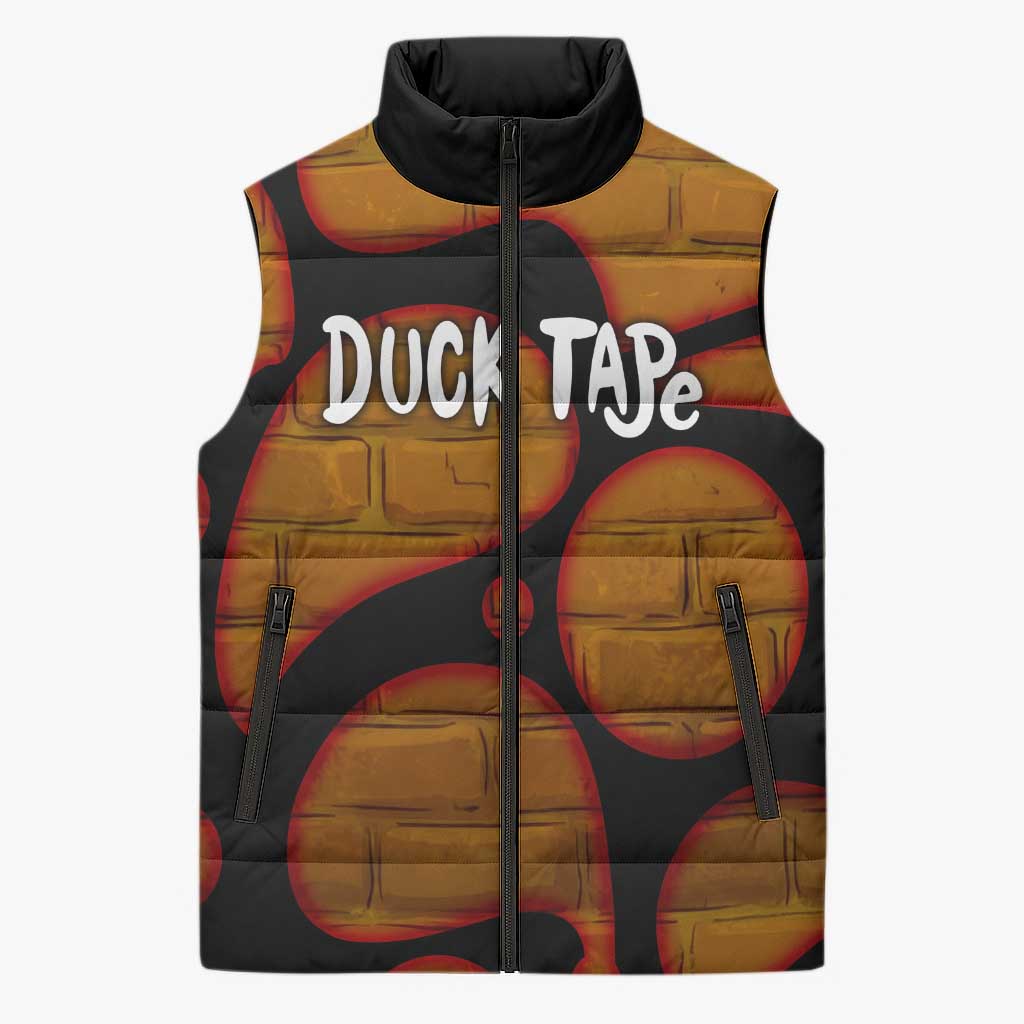 Funny Duck Tape Pun Art Sleeveless Puffer Jacket Quirky Cartoon Duck Humor