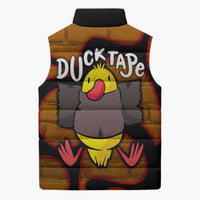 Funny Duck Tape Pun Art Sleeveless Puffer Jacket Quirky Cartoon Duck Humor