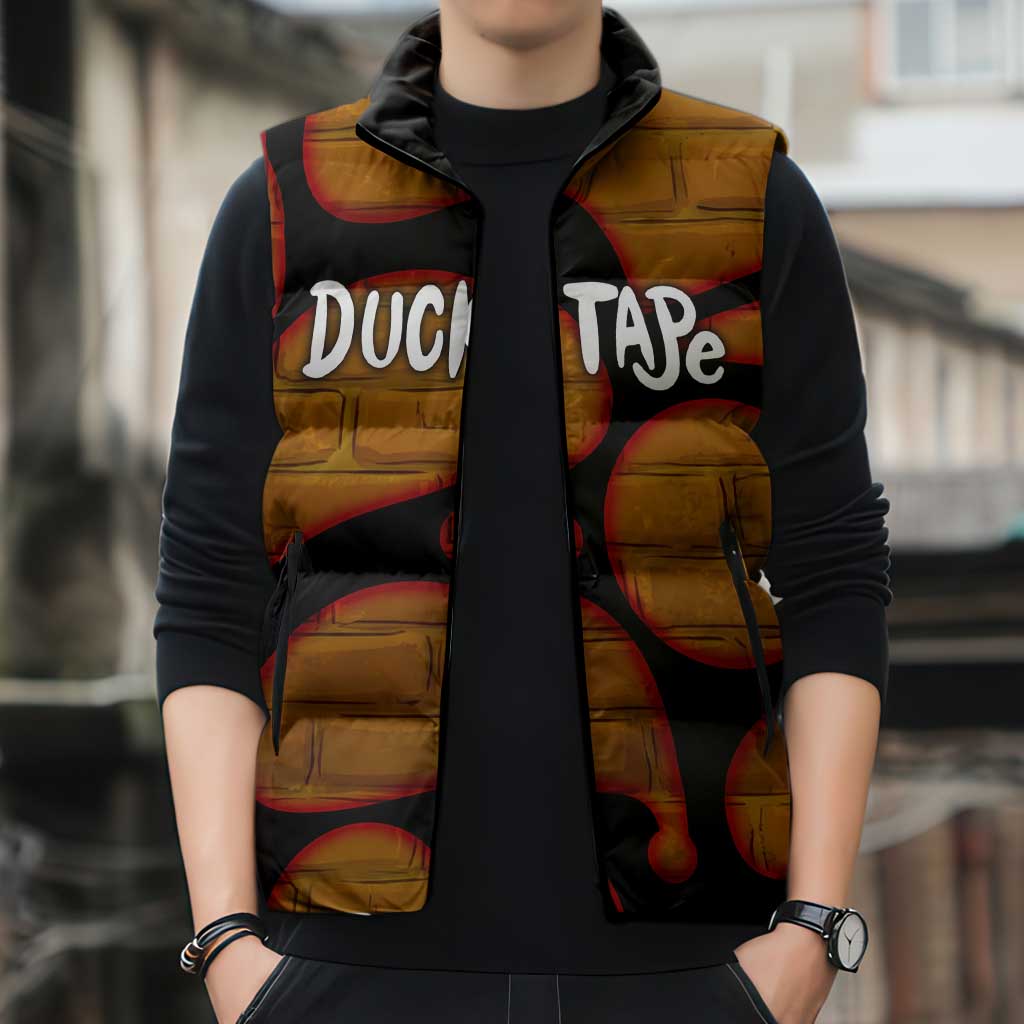 Funny Duck Tape Pun Art Sleeveless Puffer Jacket Quirky Cartoon Duck Humor