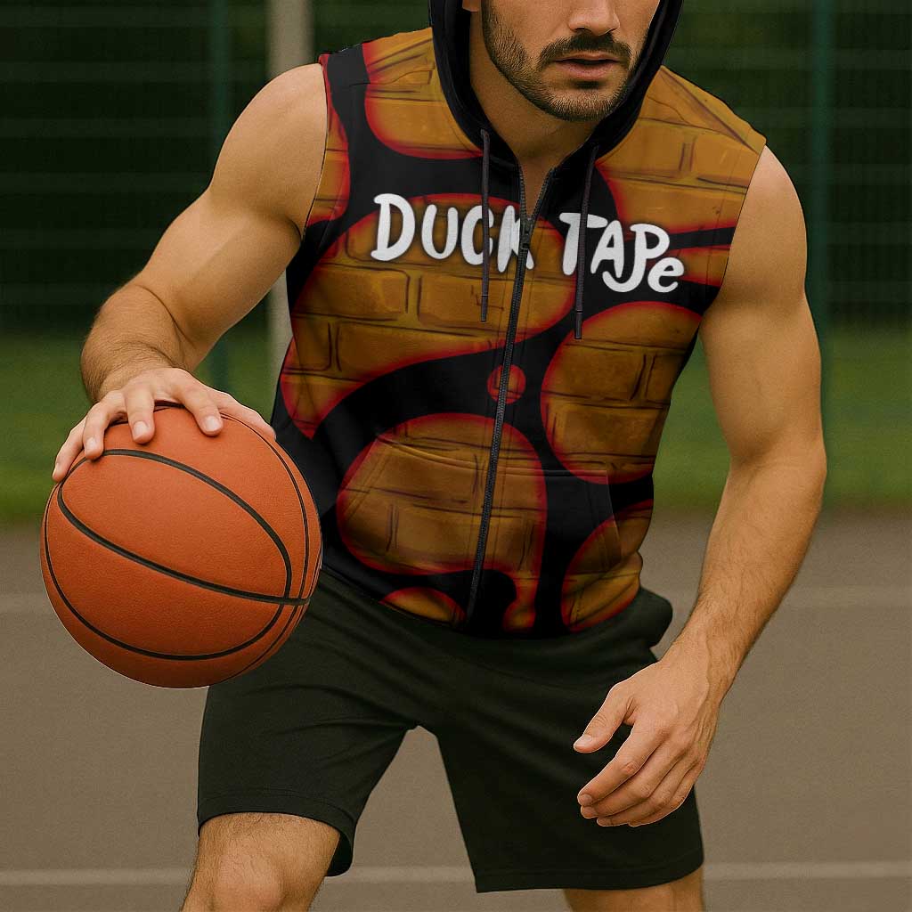 Funny Duck Tape Pun Art Sleeveless Zip Hoodie Quirky Cartoon Duck Humor