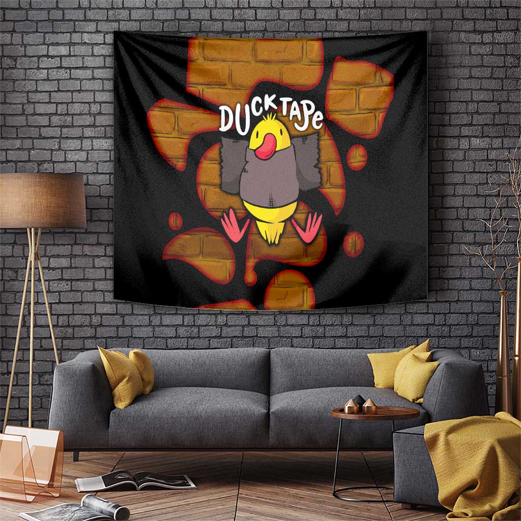 Funny Duck Tape Pun Art Tapestry Quirky Cartoon Duck Humor