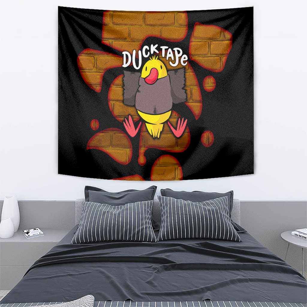 Funny Duck Tape Pun Art Tapestry Quirky Cartoon Duck Humor