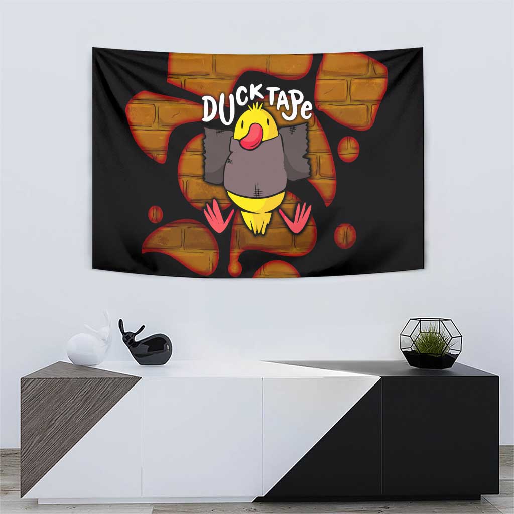 Funny Duck Tape Pun Art Tapestry Quirky Cartoon Duck Humor