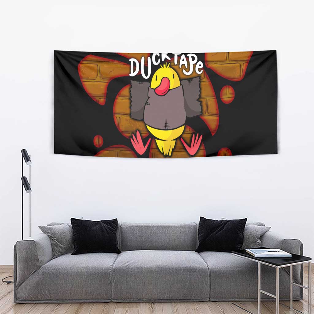 Funny Duck Tape Pun Art Tapestry Quirky Cartoon Duck Humor