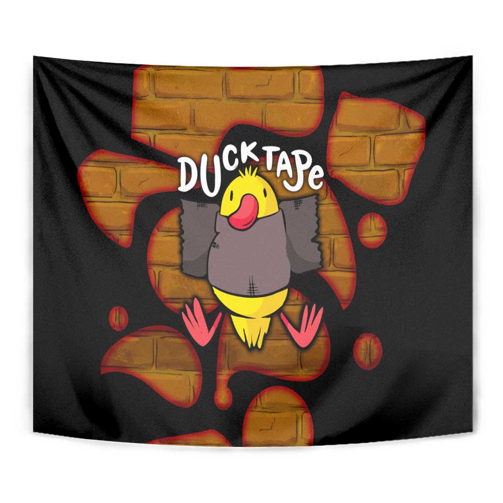 Funny Duck Tape Pun Art Tapestry Quirky Cartoon Duck Humor