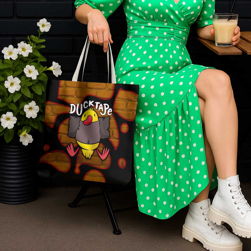 Funny Duck Tape Pun Art Tote Bag Quirky Cartoon Duck Humor