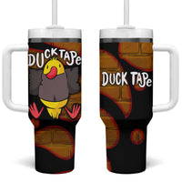 Funny Duck Tape Pun Art Tumbler With Handle Quirky Cartoon Duck Humor