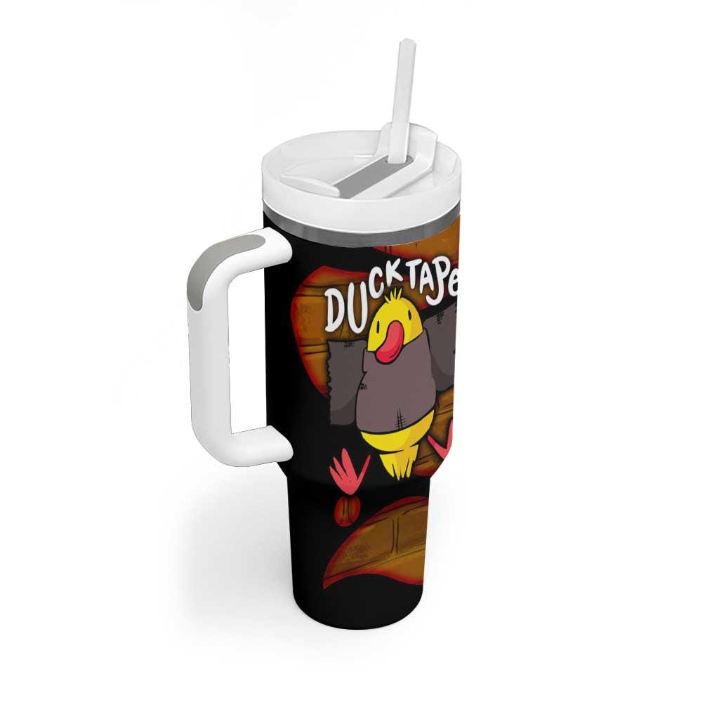 Funny Duck Tape Pun Art Tumbler With Handle Quirky Cartoon Duck Humor