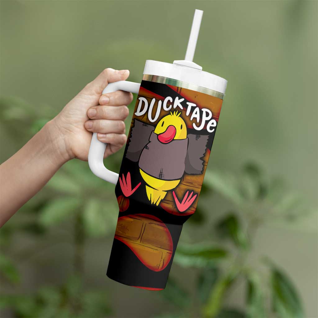 Funny Duck Tape Pun Art Tumbler With Handle Quirky Cartoon Duck Humor