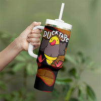 Funny Duck Tape Pun Art Tumbler With Handle Quirky Cartoon Duck Humor