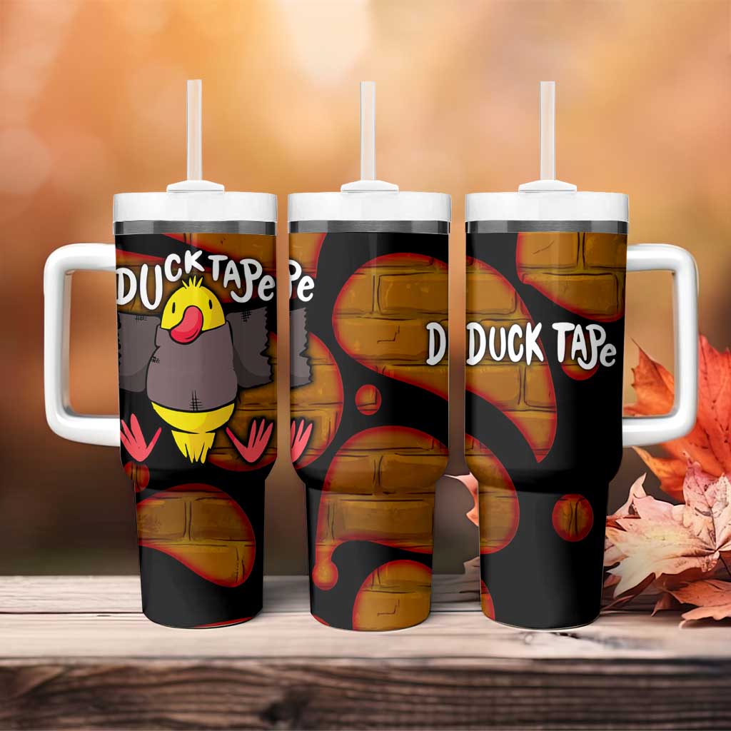 Funny Duck Tape Pun Art Tumbler With Handle Quirky Cartoon Duck Humor