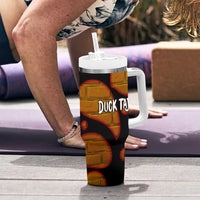 Funny Duck Tape Pun Art Tumbler With Handle Quirky Cartoon Duck Humor
