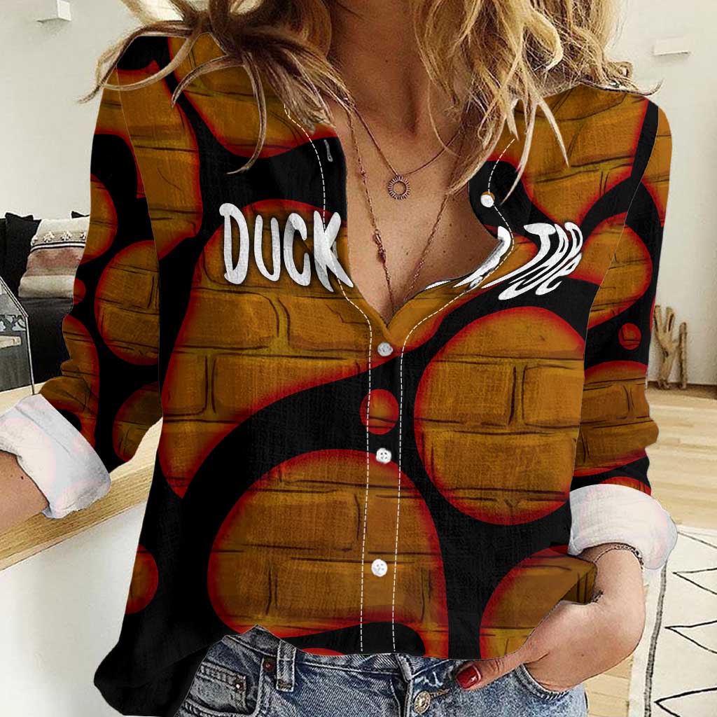 Funny Duck Tape Pun Art Women Casual Shirt Quirky Cartoon Duck Humor