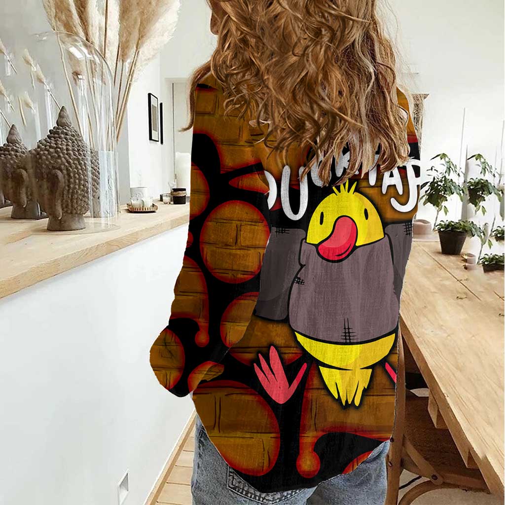 Funny Duck Tape Pun Art Women Casual Shirt Quirky Cartoon Duck Humor