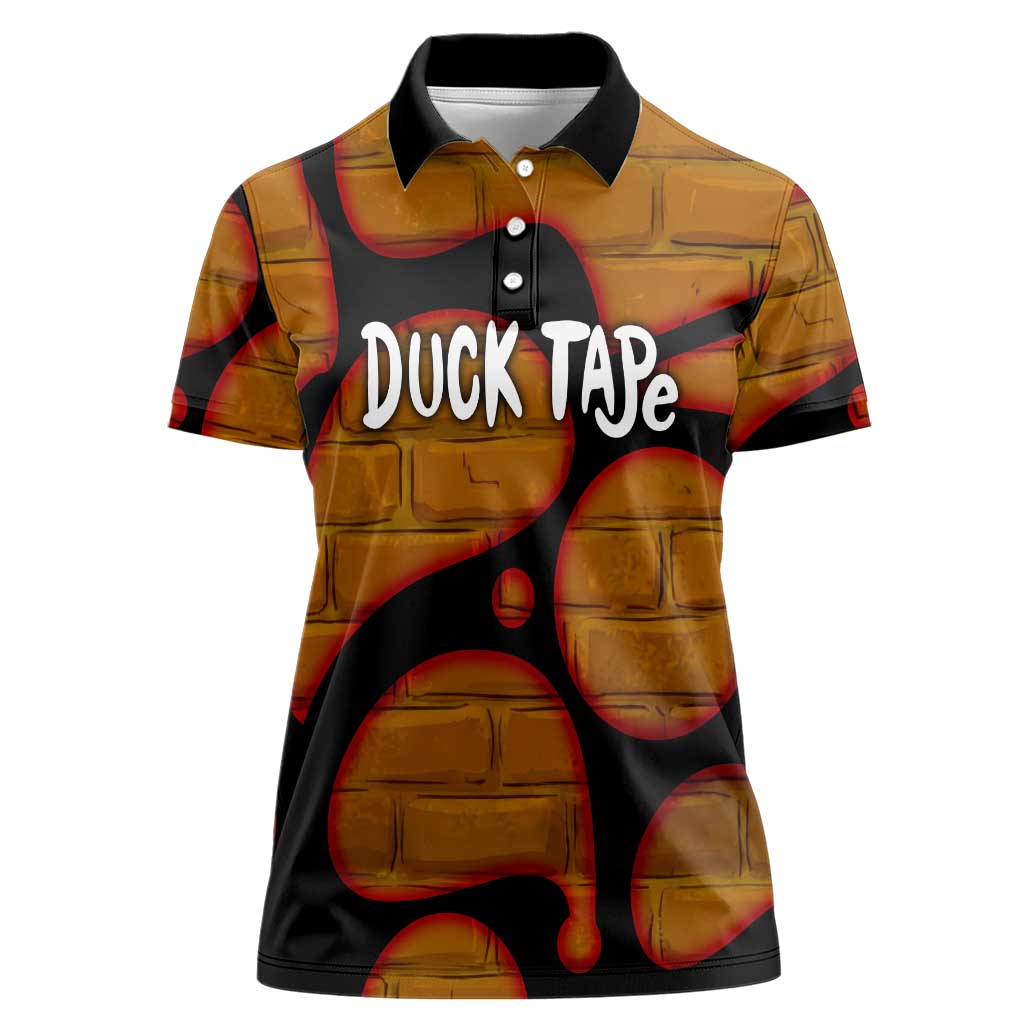 Funny Duck Tape Pun Art Women Polo Shirt Quirky Cartoon Duck Humor