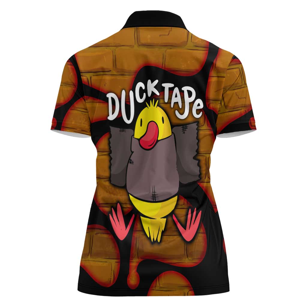 Funny Duck Tape Pun Art Women Polo Shirt Quirky Cartoon Duck Humor