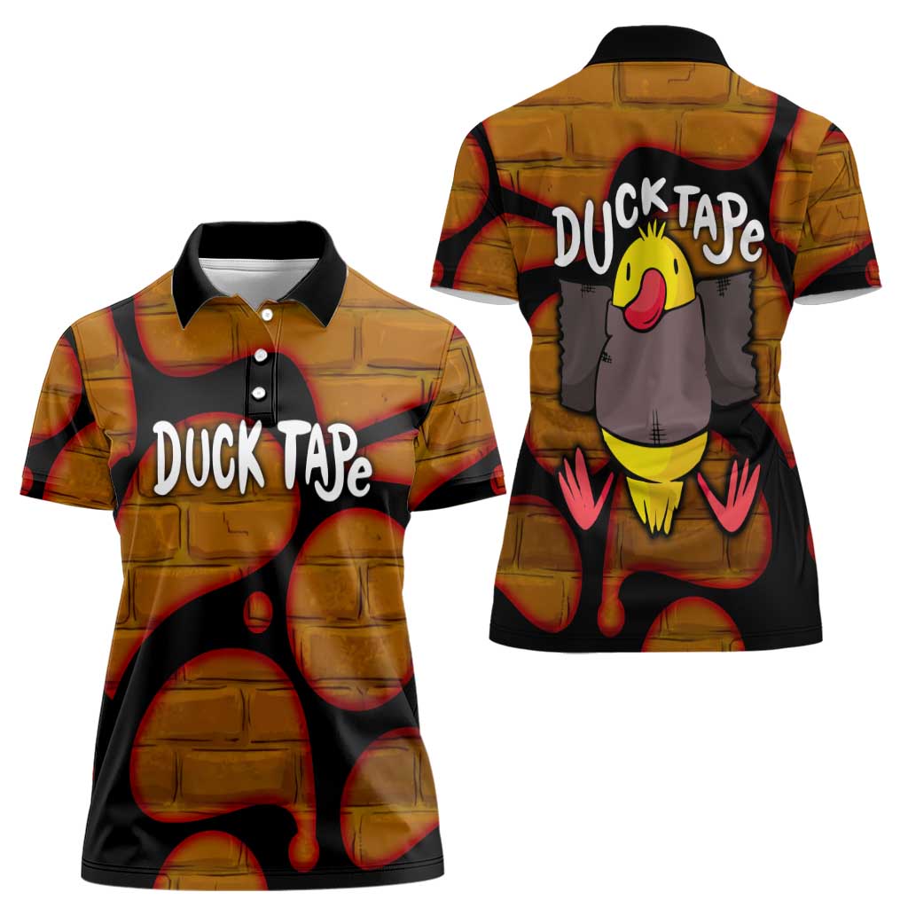 Funny Duck Tape Pun Art Women Polo Shirt Quirky Cartoon Duck Humor