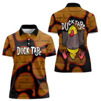 Funny Duck Tape Pun Art Women Polo Shirt Quirky Cartoon Duck Humor