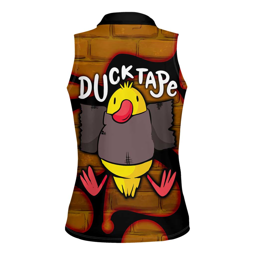 Funny Duck Tape Pun Art Women Sleeveless Polo Shirt Quirky Cartoon Duck Humor