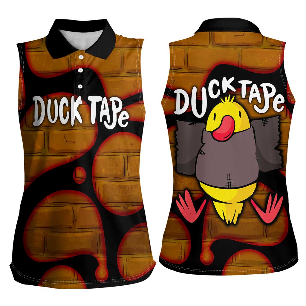 Funny Duck Tape Pun Art Women Sleeveless Polo Shirt Quirky Cartoon Duck Humor