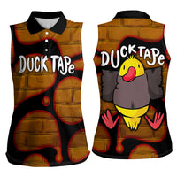 Funny Duck Tape Pun Art Women Sleeveless Polo Shirt Quirky Cartoon Duck Humor