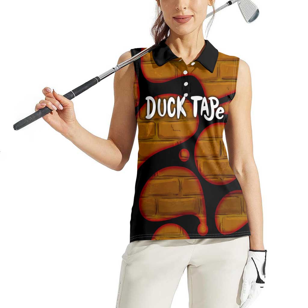 Funny Duck Tape Pun Art Women Sleeveless Polo Shirt Quirky Cartoon Duck Humor