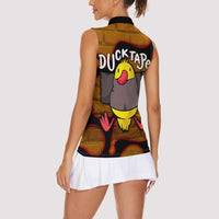 Funny Duck Tape Pun Art Women Sleeveless Polo Shirt Quirky Cartoon Duck Humor