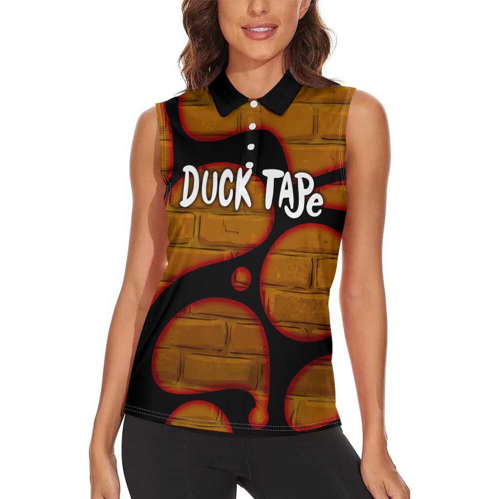 Funny Duck Tape Pun Art Women Sleeveless Polo Shirt Quirky Cartoon Duck Humor