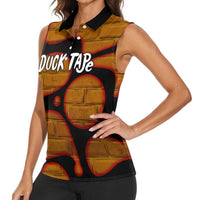 Funny Duck Tape Pun Art Women Sleeveless Polo Shirt Quirky Cartoon Duck Humor