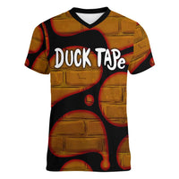 Funny Duck Tape Pun Art Women V-Neck T-Shirt Quirky Cartoon Duck Humor