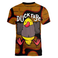 Funny Duck Tape Pun Art Women V-Neck T-Shirt Quirky Cartoon Duck Humor
