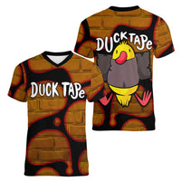 Funny Duck Tape Pun Art Women V-Neck T-Shirt Quirky Cartoon Duck Humor