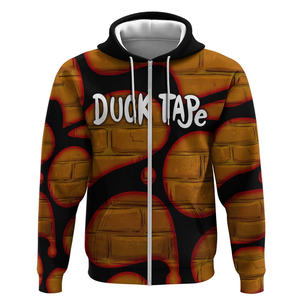 Funny Duck Tape Pun Art Zip Hoodie Quirky Cartoon Duck Humor