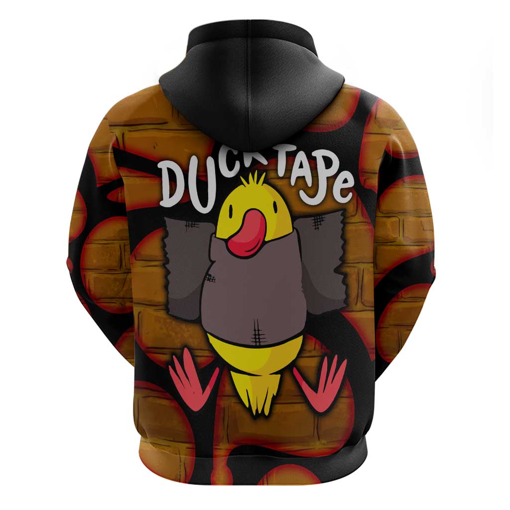 Funny Duck Tape Pun Art Zip Hoodie Quirky Cartoon Duck Humor