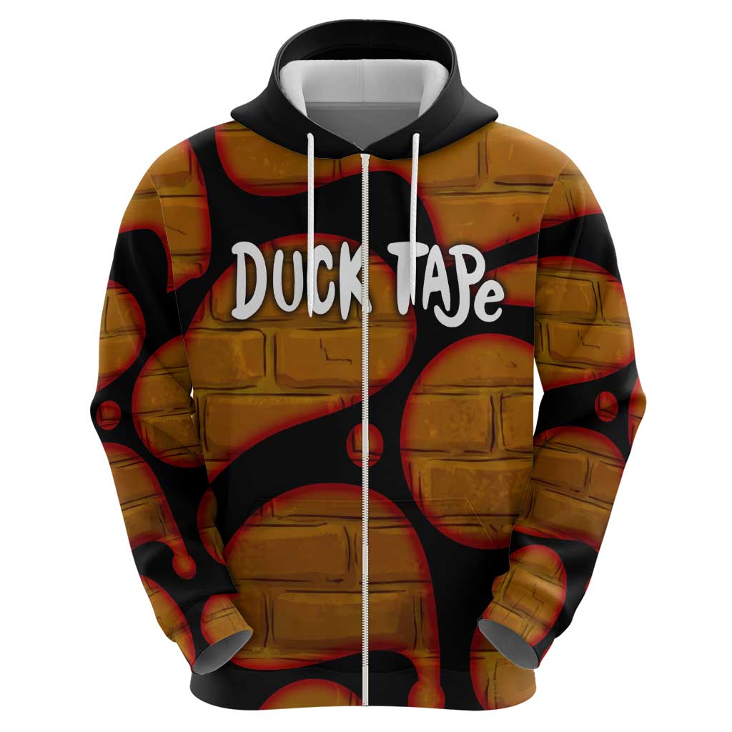 Funny Duck Tape Pun Art Zip Hoodie Quirky Cartoon Duck Humor